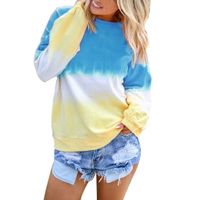 haoricu Women's Casual Triple Color Block Long Sleeve Pullover Loose Lightweight Tops Sweatshirts Blue