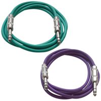 SEISMIC AUDIO - SATRX-3-2 Pack of 3' 1/4" TRS Male to 1/4" TRS Male Patch Cables - Balanced - 3 Foot Patch Cord - Green and Purple