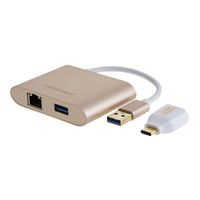 CableCreation USB Hub, 3-Port USB 3.0 Hub with Gigabit Ethernet Port + USB C Adapter, Compatible with MacBook Pro, iMac, MacBook Air 2018,Yoga 910/920, XPS 13/15, Gold Aluminum