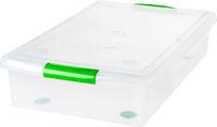 IRIS 40 Quart Underbed Store and Slide Storage Box- Green Handle, Clear