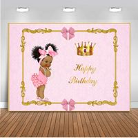 Mehofoto Royal Princess Birthday Party Backdrop 7x5ft Vinyl Africa American Girl Photography Background Pink Bow Crown Royal Princess Birthday Party Banner