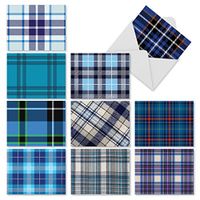 The Best Card Company - 10 Boxed Greeting Cards Blank (4 x 5.12 Inch) - Bulk All Occasion Card Assortment - Tartan Blue M3100