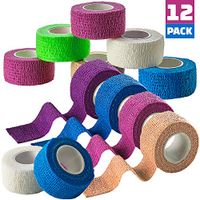 Self Adherent Cohesive Wrap Bandages - (Pack of 12 Rolls) 1 Inch X 5 Yards with Strong Elastic and Colorful First Aid Tape for Sprain Swelling and Soreness on Wrist and Ankle (Rainbow Color)