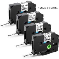 Replace P-Touch TZe-231 TZe-131 12mm 0.47 Inch Black on White Clear Laminated Label Tape Compatible with Brother Ptouch PTD210 PTH100 Label Maker, 1/2 Inch x 26.2 Feet (8m) 4-PK