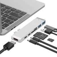 USB C Hub Adapter for MacBook Air 2019/2018, Gbivbe MacBook Pro 2019/2018-16 with 4K HDMI, Thunderbolt 3, 100W PD, 2 USB 3.0 and SD/Micro Card Readers (Silver)