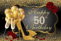 7x5ft Champaign red Rose Gold Glitter Balloon high-Heeled Shoes Pictorial Cloth Computer Print Happy 50th Birthday Party Background G-892