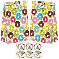 24 Pack Donut Party Candy Favor Bags with Stickers, Donut Goodie Gift Treat Bags Donut Themed Birthday Party Supplies