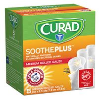 CURAD SoothePLUS Rolled Gauze with ARM & Hammer Baking Soda, 3" x 2.5 yds, 5 Count