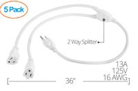 Aurum Cables 3 Prong 1-to-2 Power Cord Splitter Cable - Power Extension Cord - Cable Strip Outlet Saver - Outlet Splitter Electrical Cord - 3 Ft - 16AWG - UL approved - White - 5 Pack