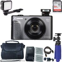 Canon PowerShot SX730 HS Digital Camera (Black) with 64 GB Card + LED Compact On-Camera Light + Premium Camera Case + 2 Batteries + Tripod