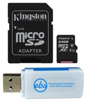 Kingston 64GB SDXC Micro Canvas Select Memory Card and Adapter Bundle Works with Samsung Galaxy A50, A40, A30 Cell Phone (SDCS/64GB) Plus (1) Everything But Stromboli (TM) MicroSD and SD Card Reader