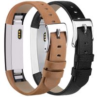 Tobfit Compatible with Fitbit Alta HR Bands/Fitbit Alta Leather Bands (2 Pack), Genuine Leather Replacement Bands Stainless Steel Buckle Compatible with Fitbit Alta HR Alta