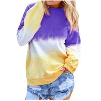 haoricu Women's Casual Triple Color Block Long Sleeve Pullover Loose Lightweight Tops Sweatshirts (A-Purple, S)