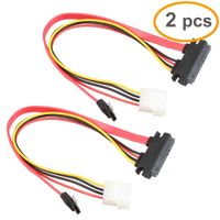 LIANSHU 2Pack SATA(7+15) Pin Female to SATA7Pin +Molex4Pin HSG Power Combo Cable ((SATA22Pin to Data+Power) (11Inches)