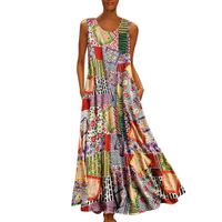 Women's Casual Swing Simple T-Shirt Loose Dress Summer Sleeveless Floral Printed Swing Long Dress Sundress(S-XXXXXL)