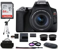 Canon EOS Rebel SL3 DSLR Camera with 18-55mm Lens - Black (USA Warranty) Bundle, Includes: 64GB SDXC Class 10 Memory Card + Full Size Tripod + Telephoto & Wide Angle Lenses + More