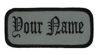 Name Patch Uniform Work Shirt Personalized Embroidered Black Border-Graphite. Iron on.