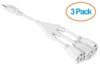 Aurum Cables 3 Prong 1-to-3 Power Cord Splitter Cable - Power Extension Cord - Cable Strip Outlet Saver - Outlet Splitter Electrical Cord - 1 Foot - 16AWG - UL Approved - White - 3 Pack