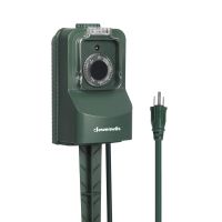 DEWENWILS Outdoor Power Stake, Weatherproof Power Strip Timer, Light Sensor Timer Switch with Waterproof Cover, 3 Grounded Outlets, 6ft Cord for Fountain Pool Pump Electrical Outlets, 15A,UL Listed