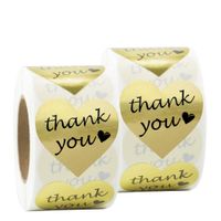 Gold Foil Thank You Stickers,2 Rolls Heart Shape Stickers for Gift,Wedding,Thank You Stickers(1000 PCS)