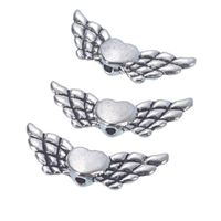 YC 50pcs Silver Tone Heart with Wing Spacer Beads 22x9mm Loose Metal Beads Craft DIY Jewelry Making Findings Charms Pendants