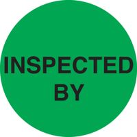 Adhesive Label Preprinted Round Inspected by Inventory Control Label, 2-Inch in Diameter, Green and Black, Roll of 500 (67180F)