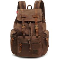 HuaChen Vintage Travel Canvas Leather Backpack,17" Laptop Backpacks Rucksack,Shoulder Camping Hiking Backpacks School Bag Bookbag for Men Women AUGUR (M32_Coffee_Large)
