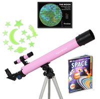 Pink TwinStar AstroMark 50mm 75x Refractor Telescope Kids Pak Bundle