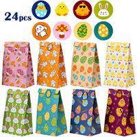DIYASY 24 Pcs Paper Goody Candy Bags,Bunny Chick and Egg Treat Gift Bags with Stickers for Kids Party Favor.