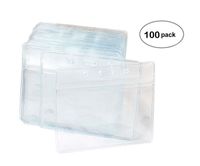 100 Pcs Clear Plastic Horizontal Name Tag Badge ID Card Holders