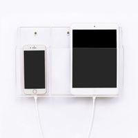 SHINGONE iPad Clear Acrylic Remote Control Holder Wall Mount Media Organizer Box Bottom with Hole for Kindle Phone Charging Holder, IPad Compartment