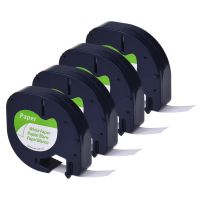 GREENCYCLE Self-Adhesive LetraTag Label Tape Compatible for DYMO (10697 91200 91220 91330 59421) Paper Black on White (12 mm x4 m, 1/2 inch x 13 Foot) 4 Pack