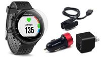 Garmin Forerunner 235 (Black/Gray) GPS Running Watch Bundle | with HD Screen Protector Film (x4) & PlayBetter USB Car/Wall Adapters | On-Wrist Heart Rate | Elevate Heart Rate Technology | VO2 Max