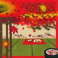 FUROSHIKI- Japanese Wrapping Cloth (Sketches of Cat : Maple trees in Japan)
