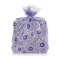 Reusable Blue Paisley Christmas Plastic Gift Wrap Bags - Reuse as Pretty Trash Bags - 10 Count - 21" x 24" - Metallic Ties