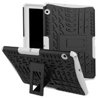 Huawei Mediapad T5 10.1" Stand Case, Facile Foldable Wheel Marks Armor Useful Cover, HUZIGE New Come Hard Scratch Proof Protect Thin Slim Warrior Tablet Light Case For Huawei Mediapad T5 10.1" White