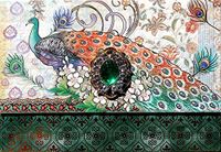 63739 Punch Studio Boutique Brooch Note Card Set Indian Peacock
