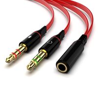 Splitter Audio Cable Gaming Headset Adapter Microphone Gold Plated and Strong Flat Y Separate Headphone Port PC Earphone VoIP Phone -Maeline 11inch / 30cm (2 Pack, Red)