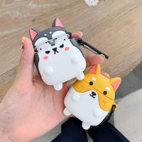 UR Sunshine AirPods Case, Super Cute Funny Shiba Inu Husky Dog Shape Soft Silicone Case Cover Protective Skin for Apple AirPods1&2+Hook-Grey Husky