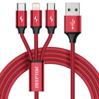 Multi Charging Cable, DEEPTOK 3 in 1 Charging Cable with Built-in Chipset 4 Ft/1.2m USB Charger Branching Adapter Cord Micro USB/Type-C(USB C) for Android Samsung Galaxy, Huawei (Red)