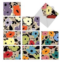 The Best Card Company - 10 Blank Flower Cards Boxed (4 x 5.12 Inch) - Assorted Floral Notecard Set - Bold Blooms M3104
