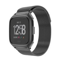 MIJOBS Metal Bands Compatible Fitbit Versa Bands/Versa Lite Bands, Replacement Mesh Stainless Steel Wristband Accessories for Women Men Unique Magnet Lock Bracelet Strap (Plus, Black)