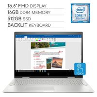 HP Envy X360 2-in-1 2019 Premium 15.6" FHD Touchscreen Laptop Computer, 4-Core Intel Core i7-8550U 1.8GHz, 16GB RAM, 512GB SSD, Backlit Keyboard, Wi-Fi, Bluetooth, Webcam, HDMI, USB-C, Windows 10