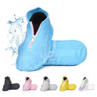 DREAMUS Reusable Silicone Waterproof Shoe Covers, Silicone Shoe Covers with Zipper No-Slip Silicone Rubber Shoe Cover for Kids,Men and Women (Blue, M)