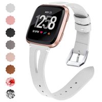 QIBOX Compatible Fitbit Versa Bands, Versa Lite Leather Bands Replacement Slim Genuine Accessories Wristband Strap for Fitbit Versa Smart Watch Women Men