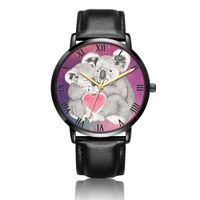 Whiterbunny Customized Love Koala Wrist Watch Unisex Analog Quartz Fashion Black Leather Bracelet Wristwatch for Women and Men