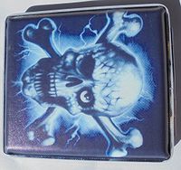 Metal Cigarette Case Bones Skull Design - Book Open Style - King Size - H16