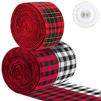 KONUNUS 3 Rolls Burlap Plaid Ribbon Christmas Wired Ribbon Gingham Ribbon Gift Wrapping Ribbon for Party Decoration Floral Bow 594 by 2.4 Inches