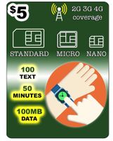 SmartWatch SIM Card for 2G 3G 4G LTE GSM Smart Watch and Wearables-Roaming Available - 30 Day Service
