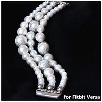 White Pearl Bands Compatible with Fitbit Versa Smartwatch Bands Exercising Elastic Stretch Handmade Jewelry Bracelet Watch Replacement Strap Wristband Wearable Watchbands Pearl Bracelet Girls Women